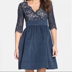 Eliza J Lace & Faille Lace A-Line navy Party dress Dress Size 2
